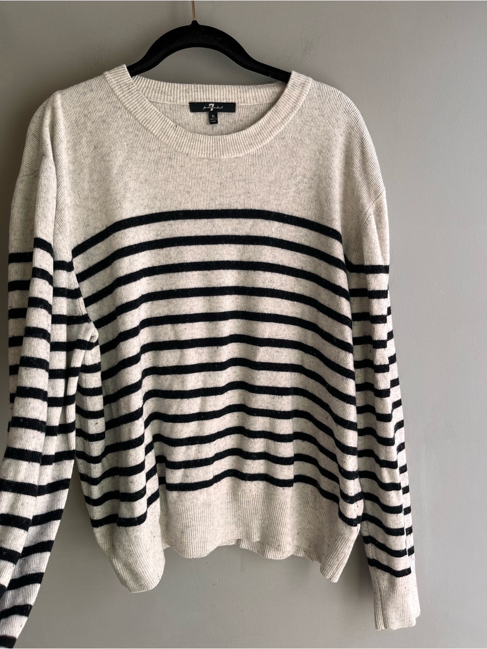 7 For All Mankind Cream and Black Striped Crewneck Sweater Wool Blend XL - Picture 6 of 7